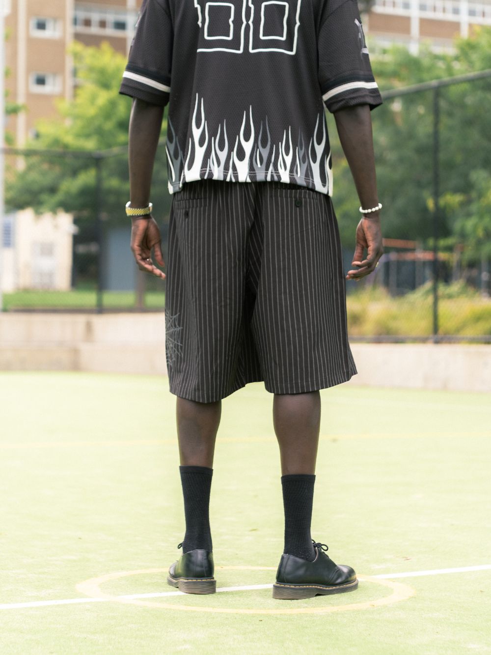 Webbed Pleated Shorts  - Black Pinstripe