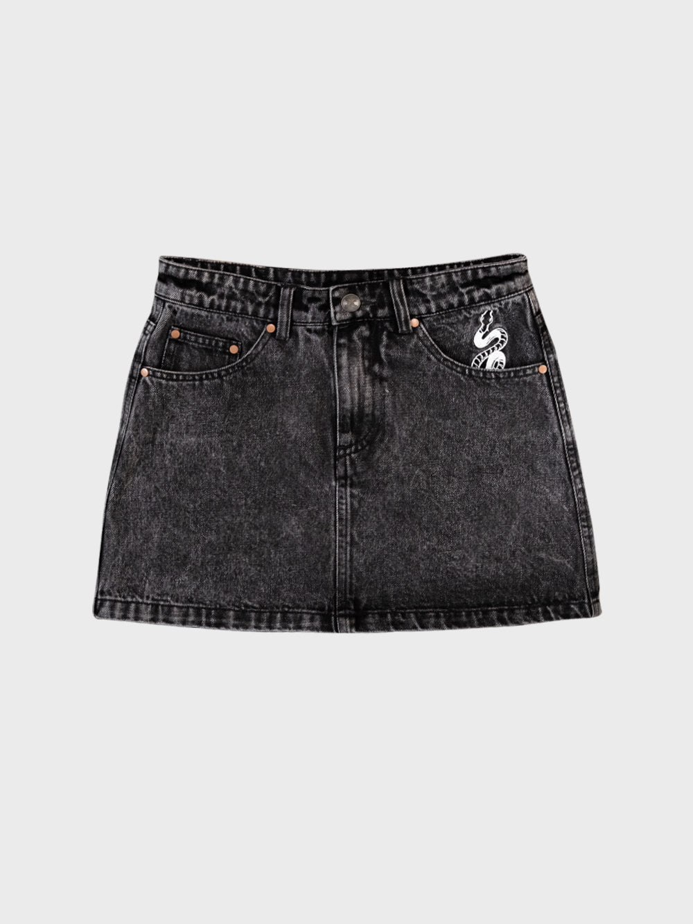 Serpent Denim Skirt - Washed Black